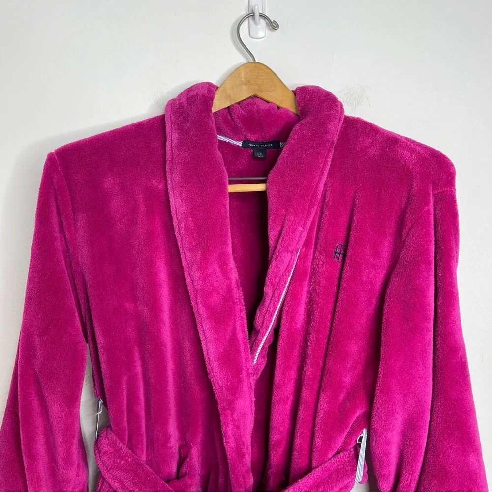 TOMMY HILFIGER Hot Pink Robe Fleece Embroidered Logo Size L/XL Preppy